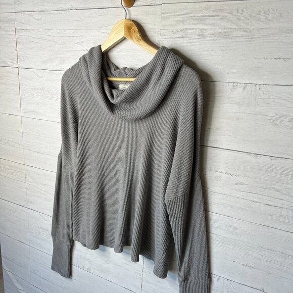 Lucky Brand Sweater SZ Medium Gray Tulip Hem Ribbed Asymmetrical Open Back Fall - Picture 6 of 12